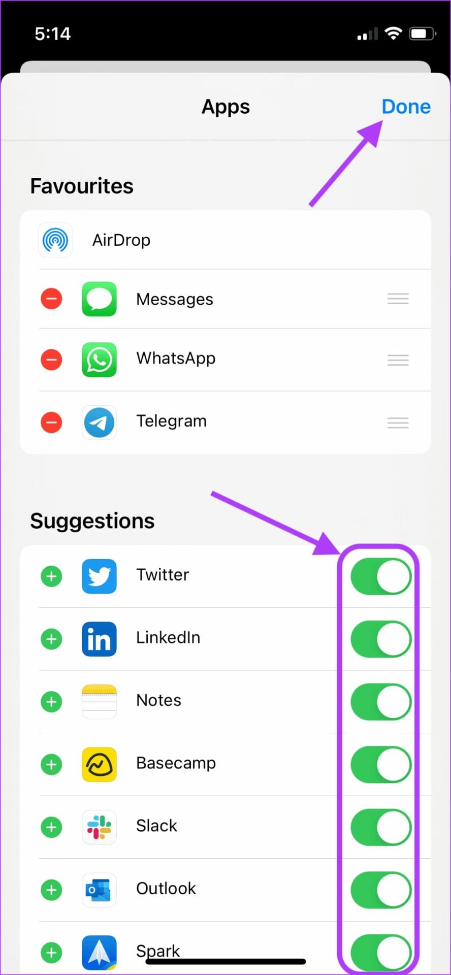 disable the toggle next to app you don't want to see in share sheet