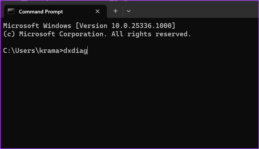 typing dxdiag in CMD