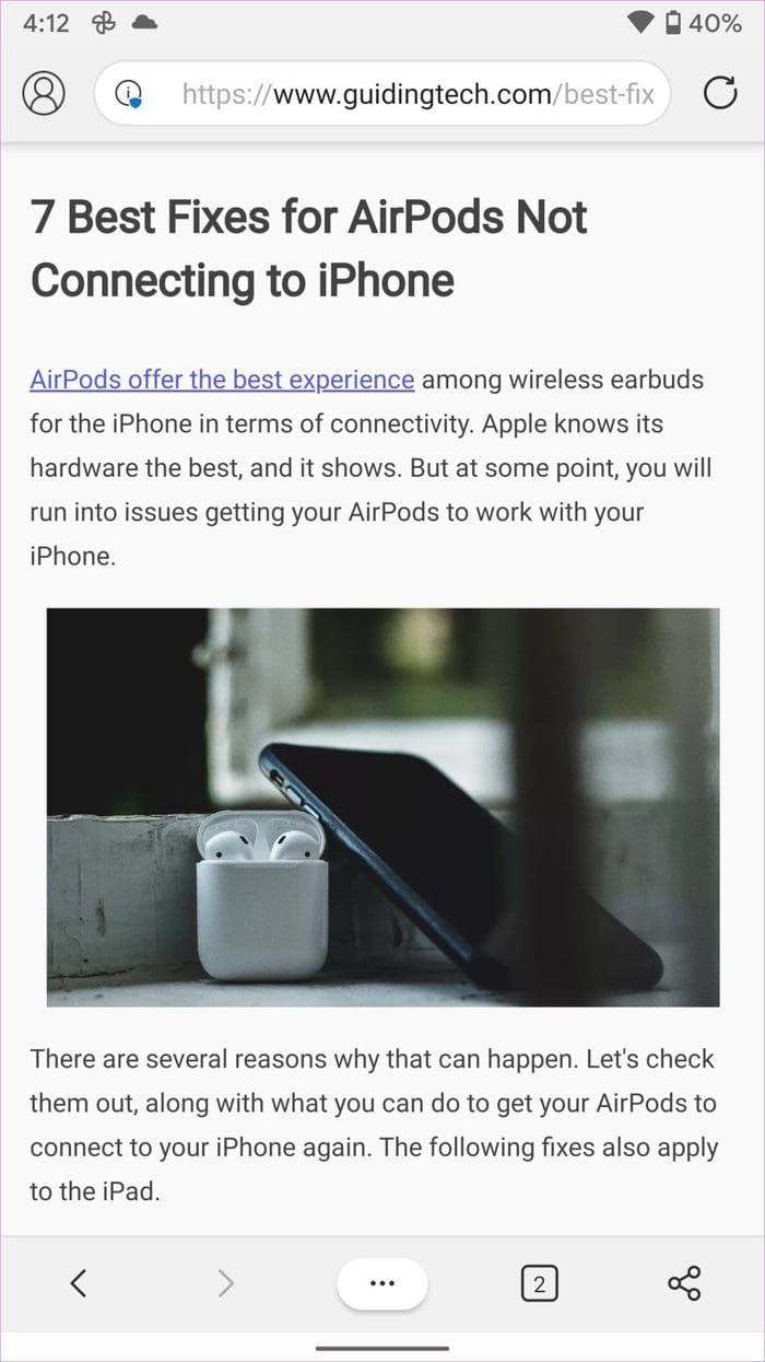 Edge reader mode