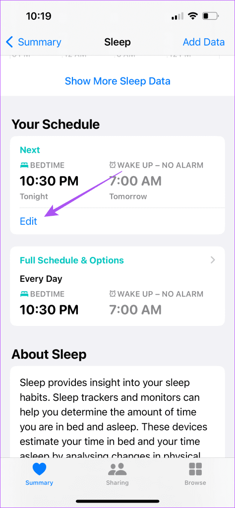edit your schedule sleep health app iPhone