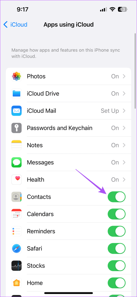 enable contact sync icloud iphone