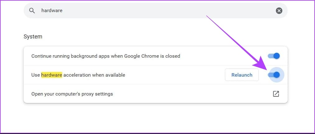enable hardware acceleration toggle