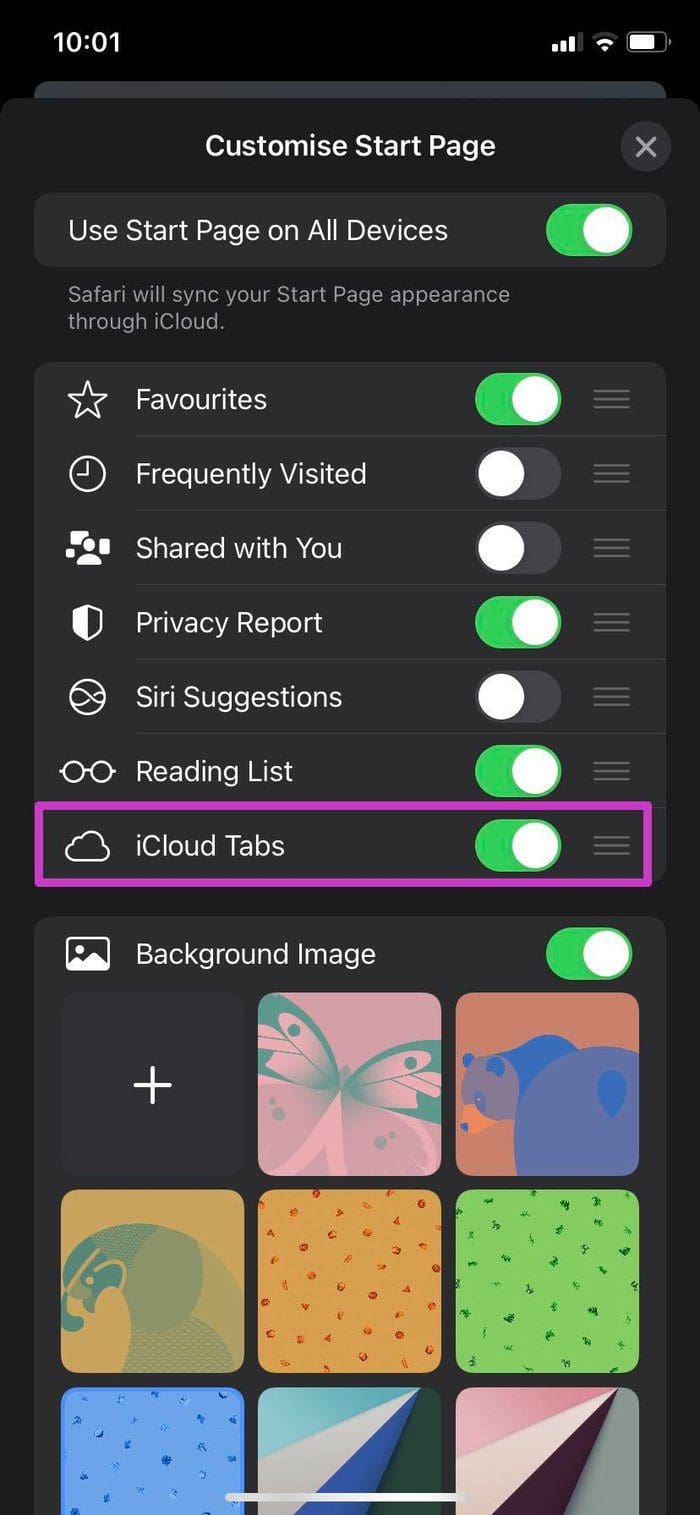 Enable icloud tabs