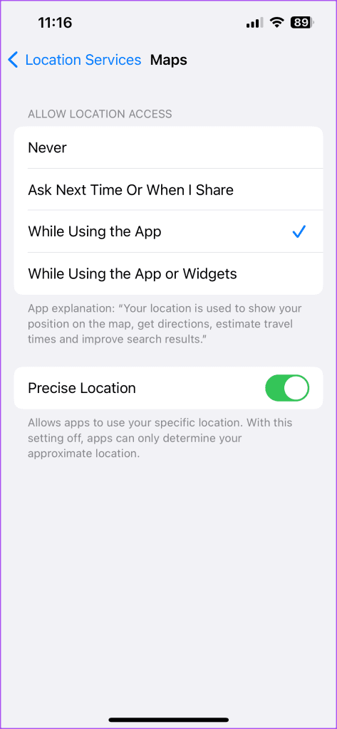 enable location access for Apple Maps on iPhone