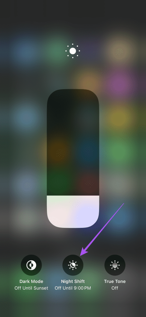enable night shift control center iPhone