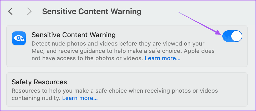 enable sensitive content warning Mac