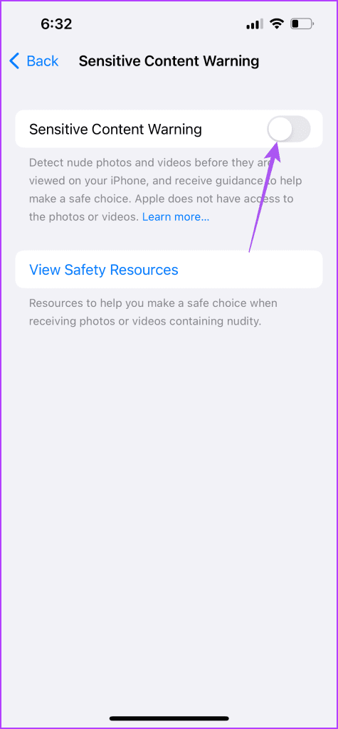 enable sensitive content warning iphone
