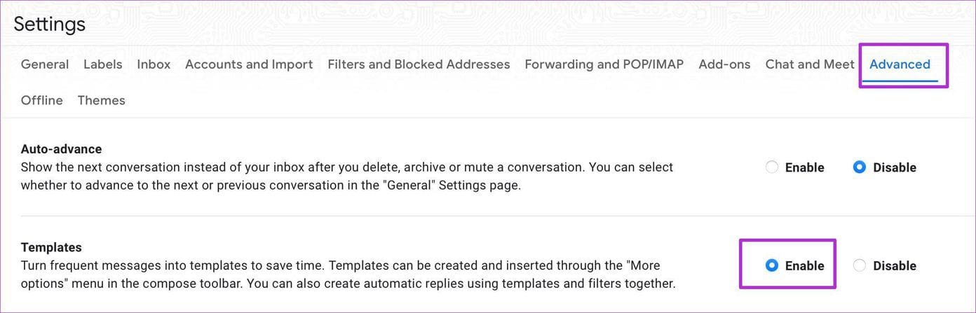 Enable template in gmail