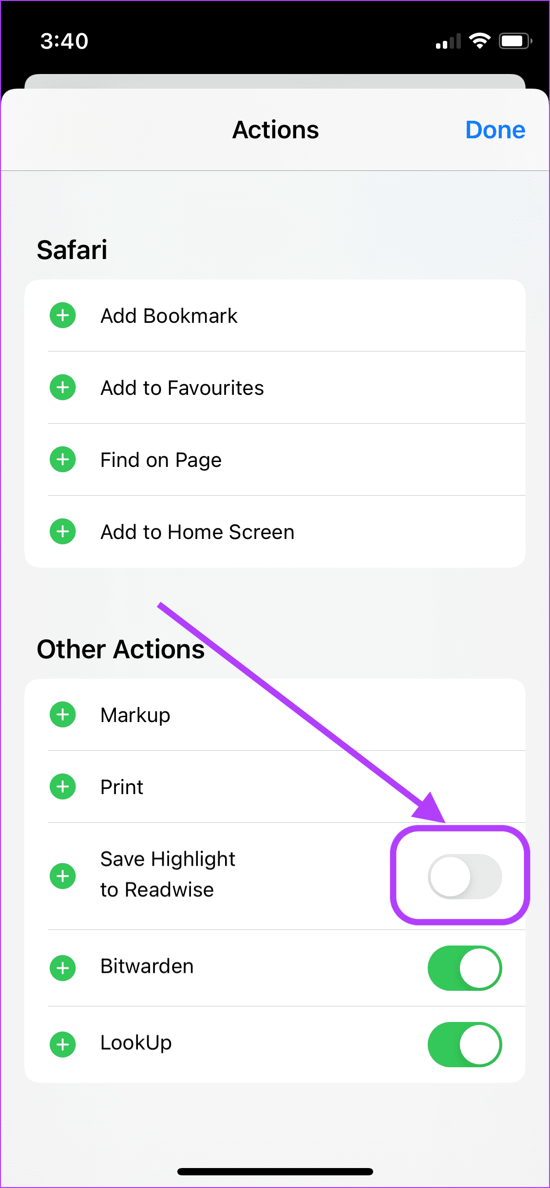 enable toggle for app actions