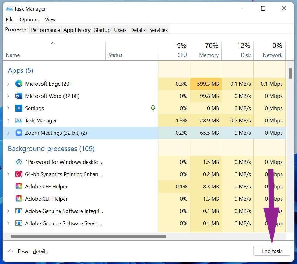 End zoom task
