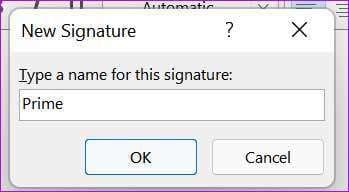Enter signature name on outlook windows