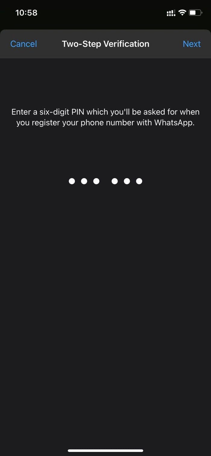 Enter whatsapp pin