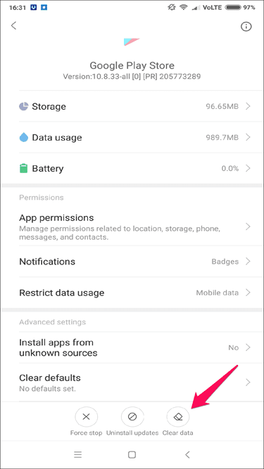 Error Code 495 Play Store Data