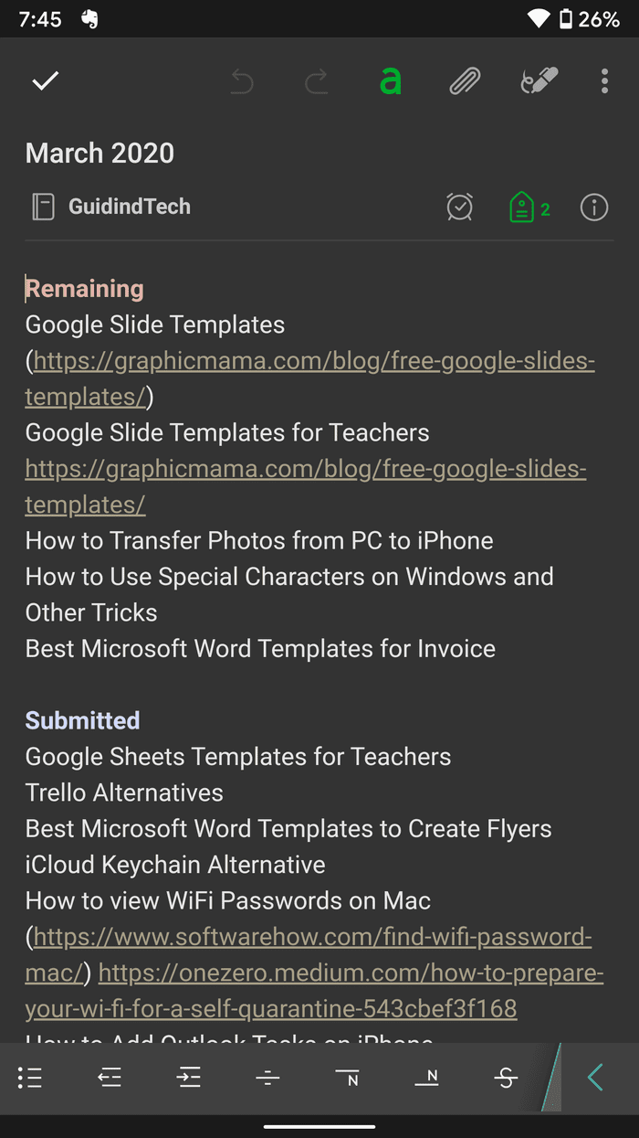 Evernote editing