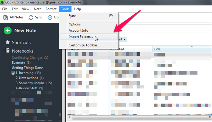 Evernote Import Keeptotext Folder