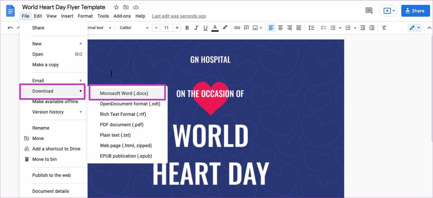 Export as word document