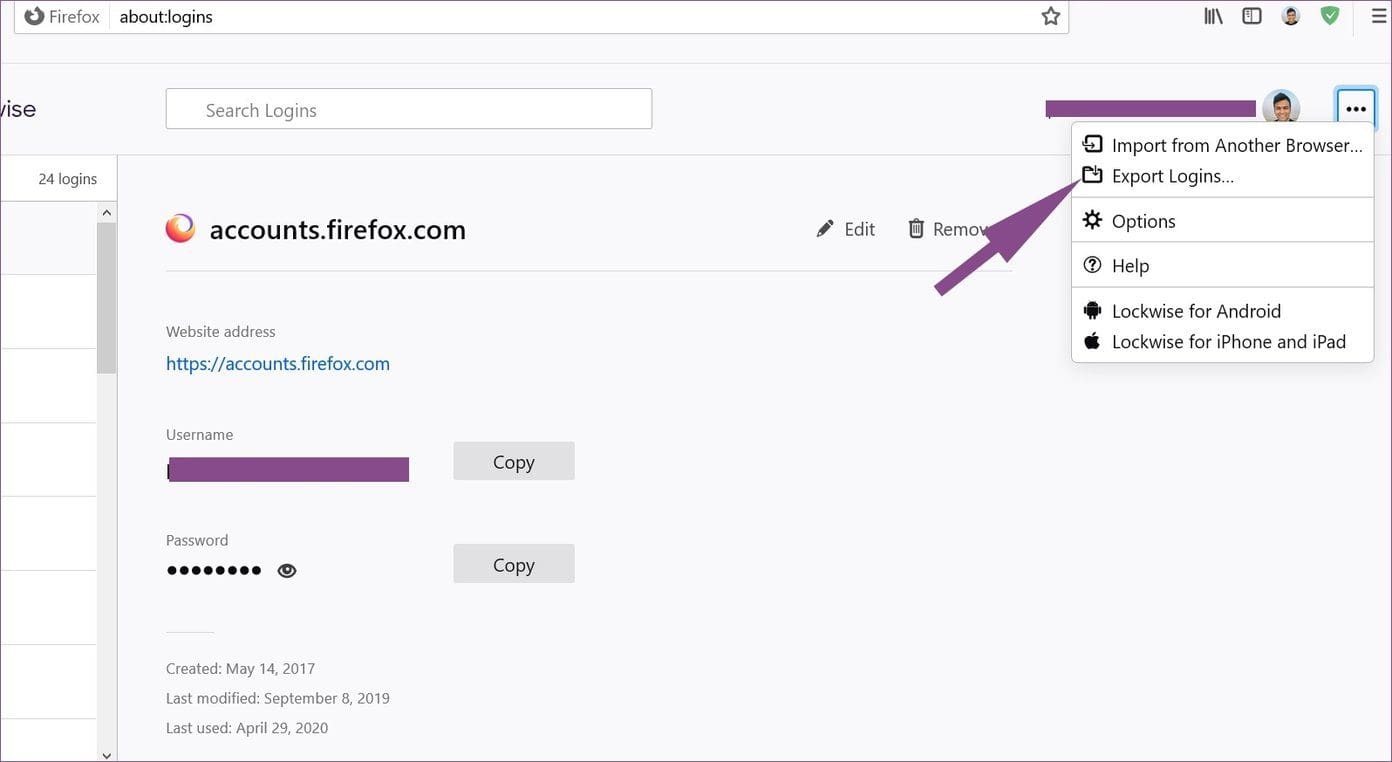 Export firefox logins
