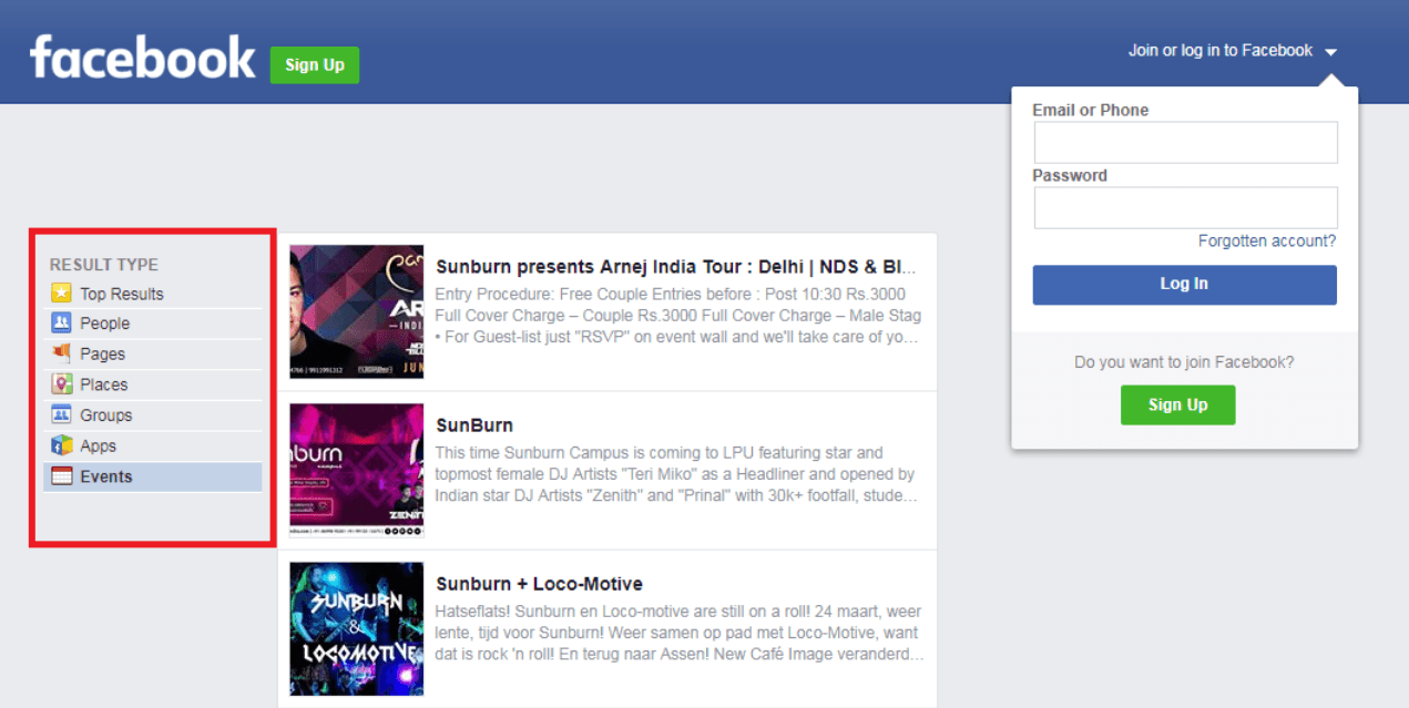 Facebook People Advanced Search Option