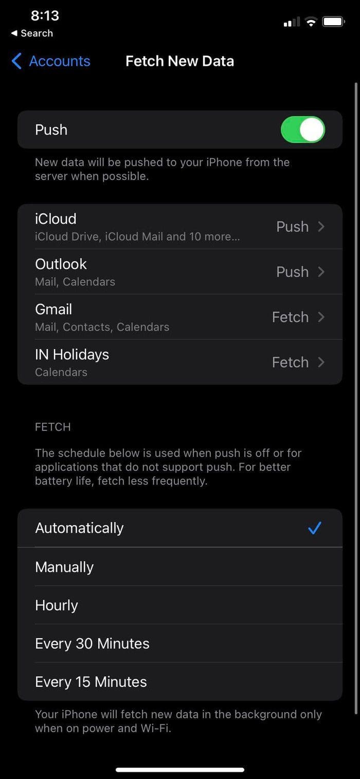 Fetcch new data menu