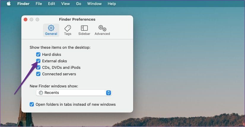 Finder preferences external drives