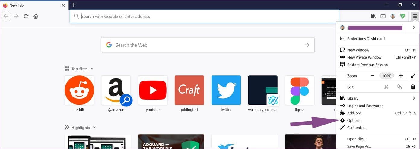 Firefox options