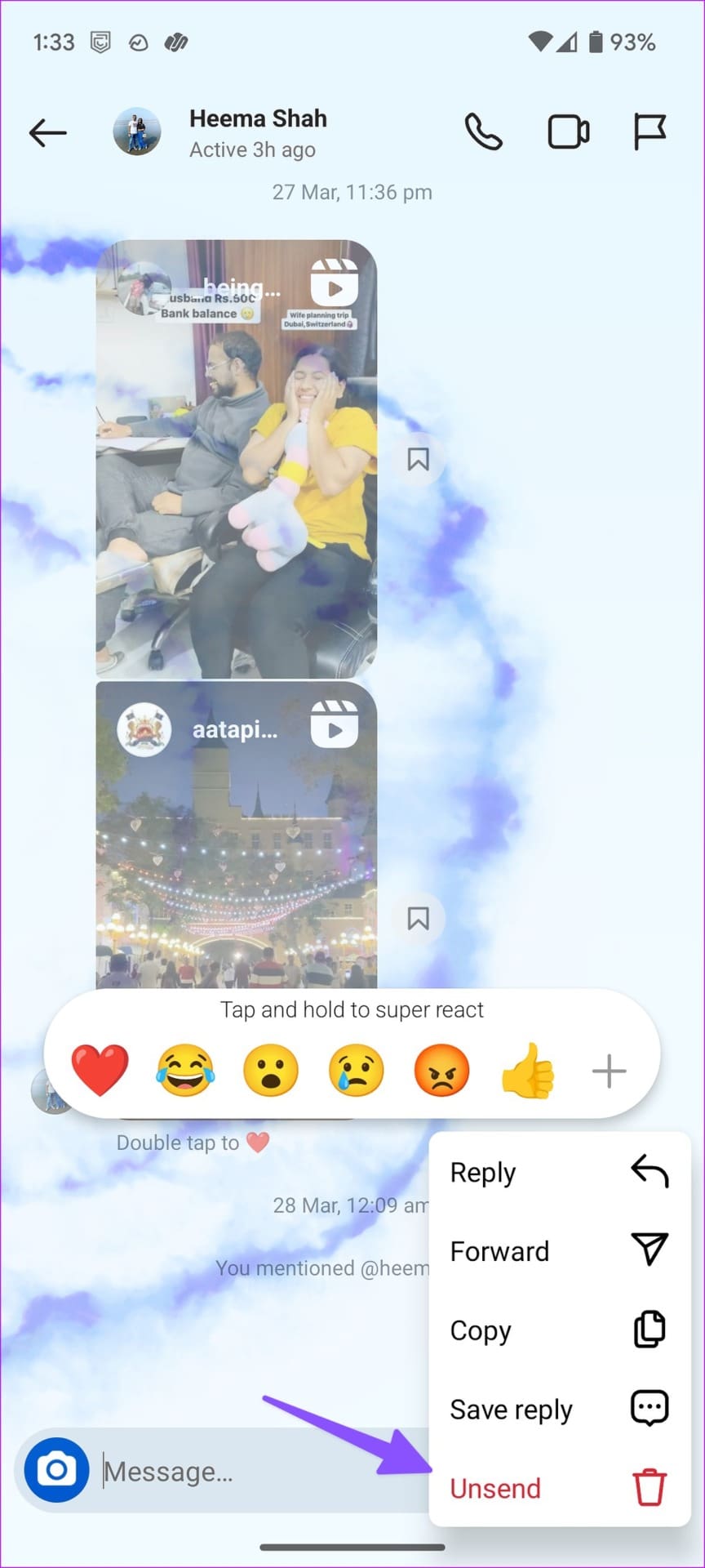 unsend a message in Instagram