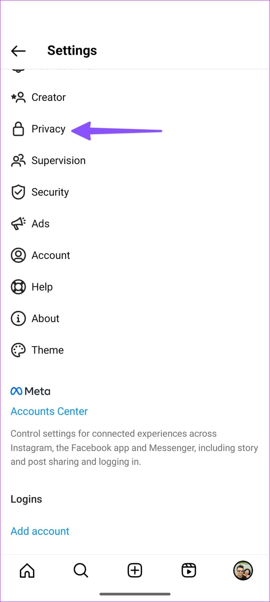 privacy menu Instagram