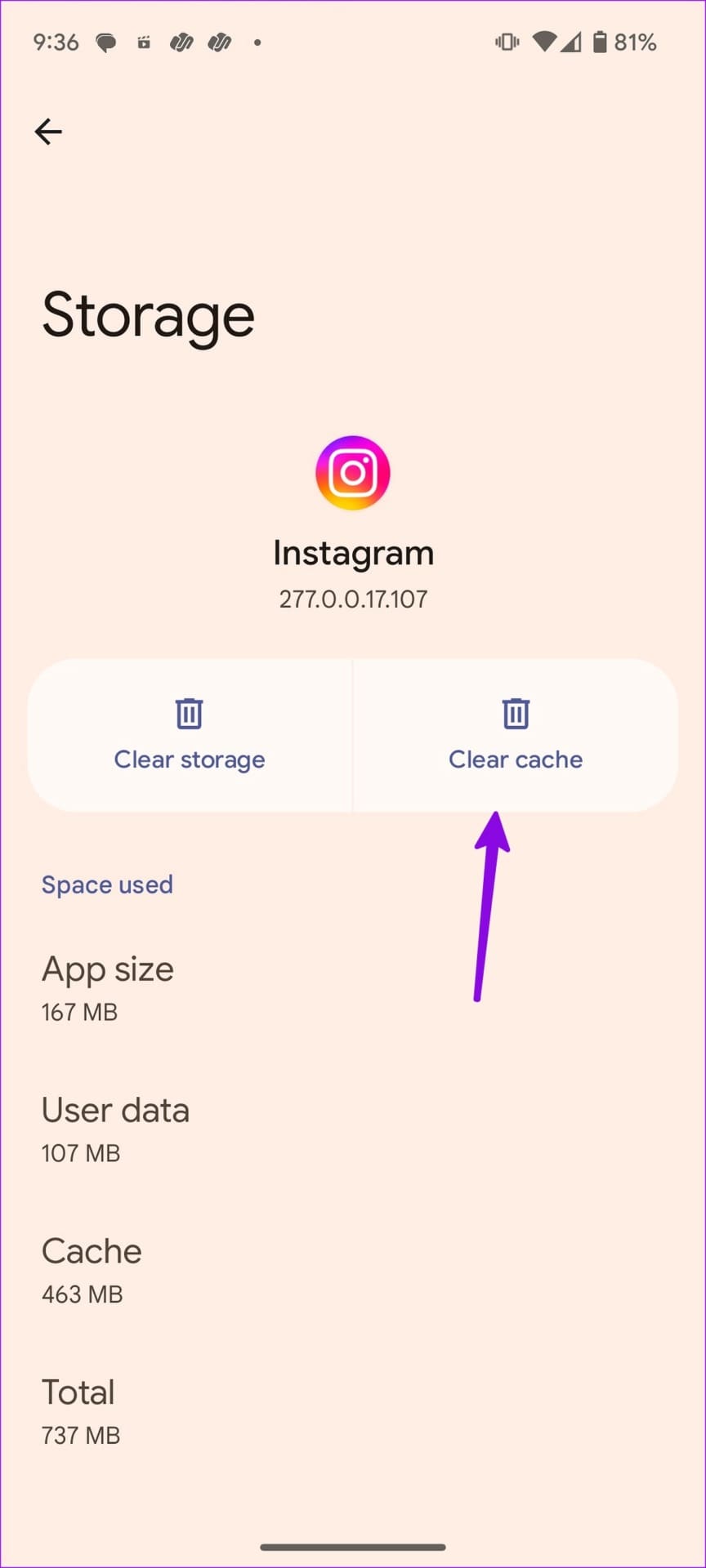 Instagram cache cleared