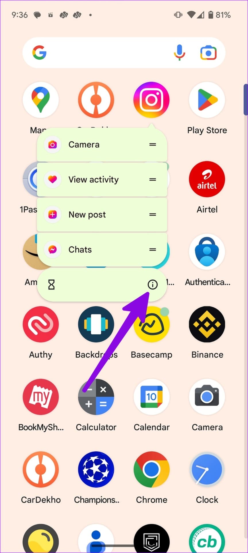 instagram app info menu