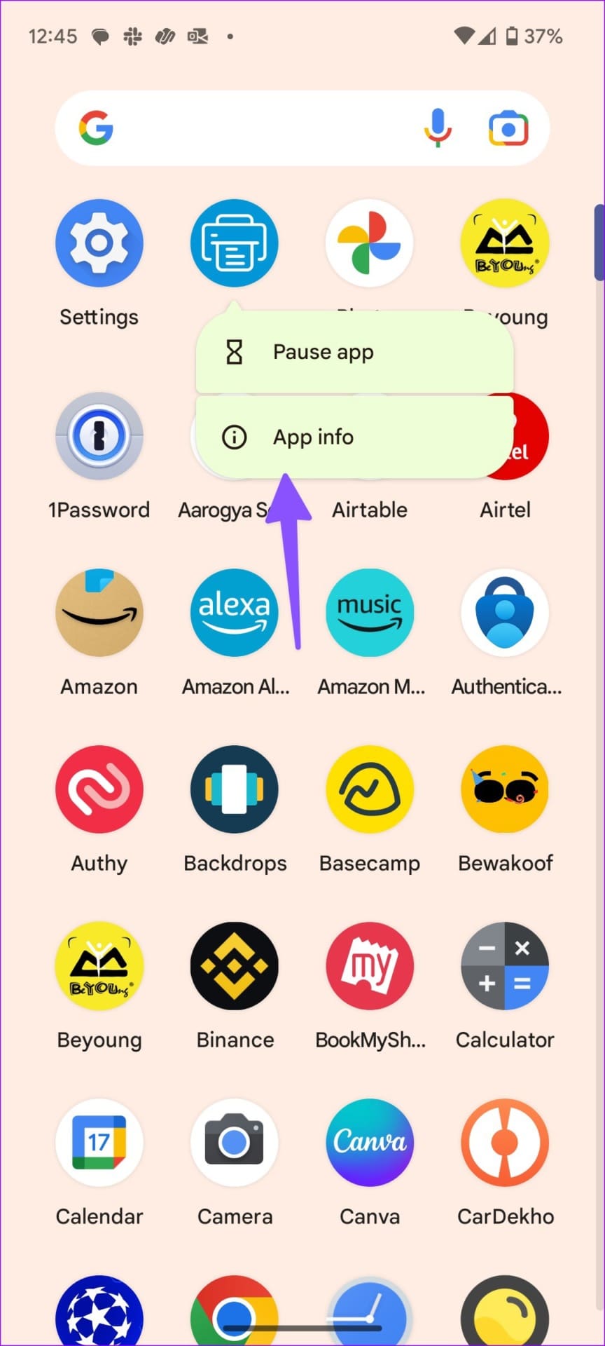 app info on android