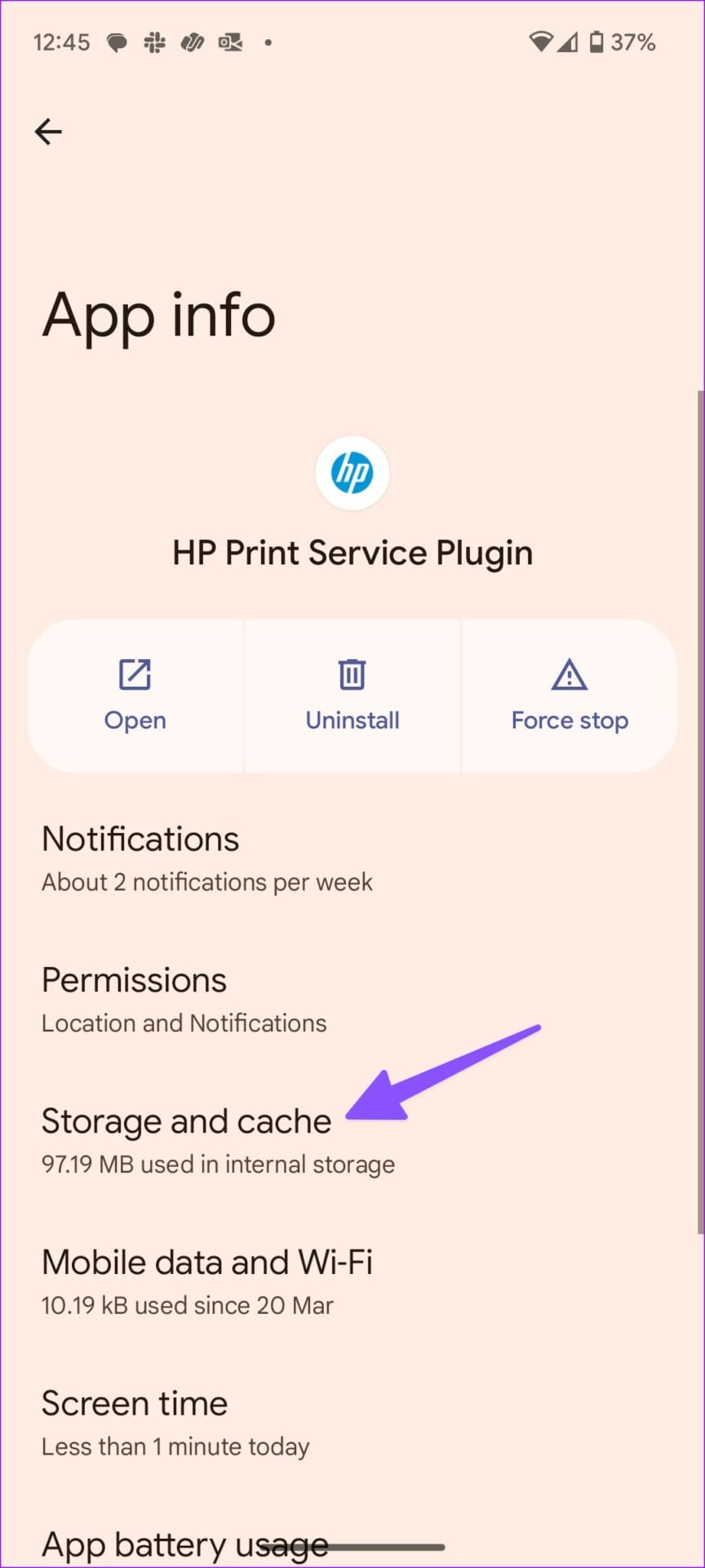 storage and cache for printer plugin