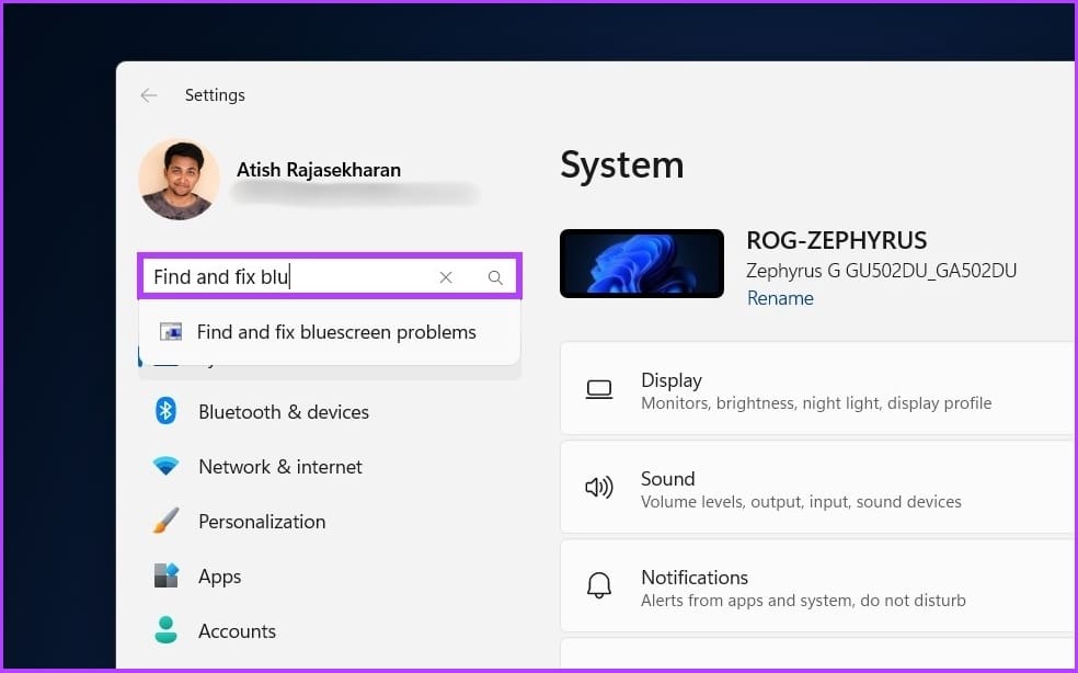 search for 'Find and fix Blue screen problems'