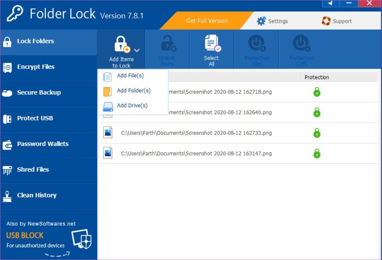 Folder lock add files