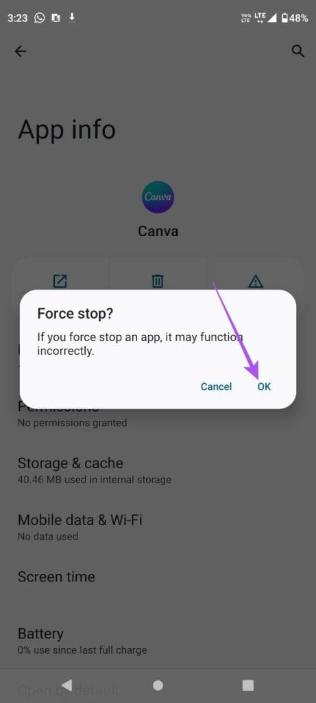 force stop canva app on android