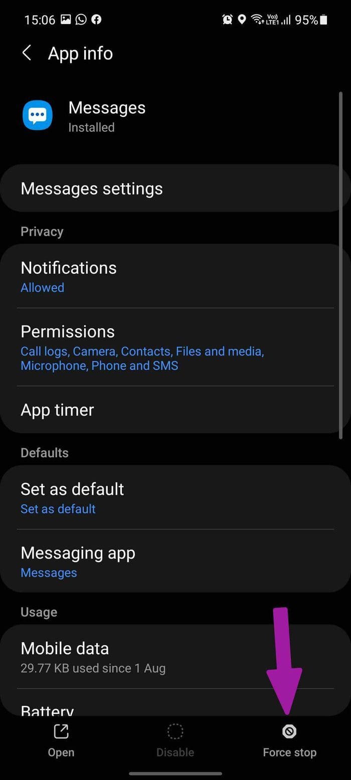Force stop messages