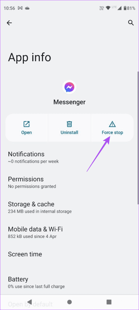 force stop messenger android