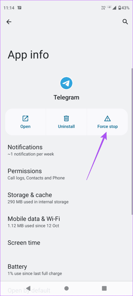 force stop telegram android