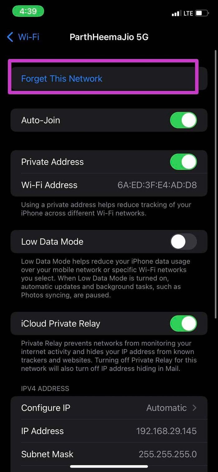 Forget wi fi network on i Phone