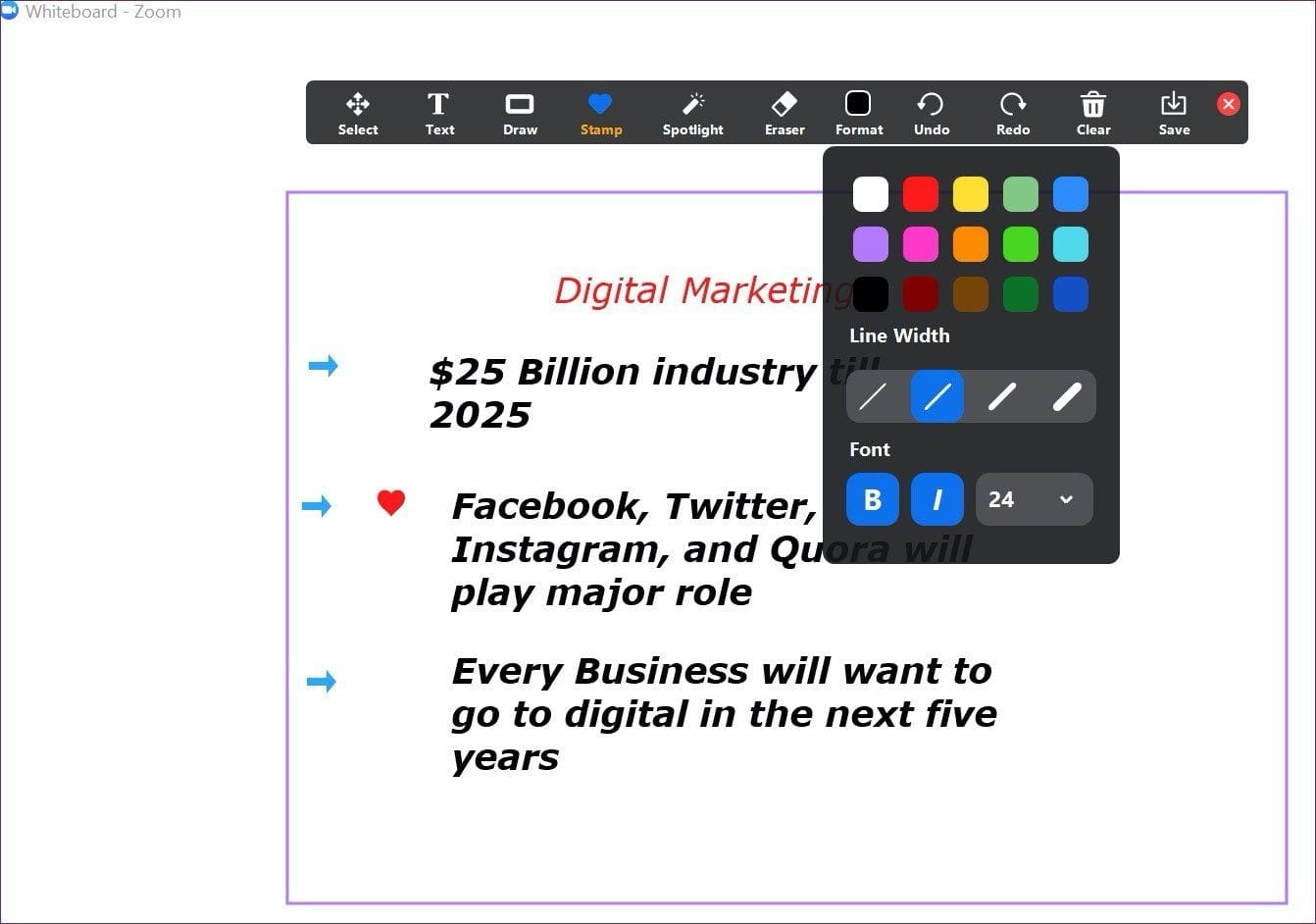 Format in zoom whiteboard