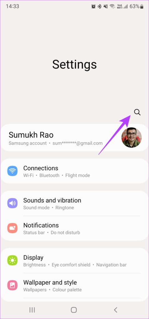 Search bar in settings