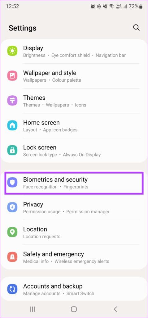 Fingerprint settings