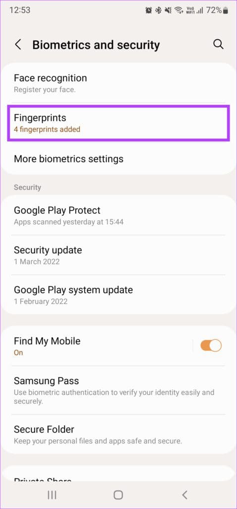 Fingerprints option