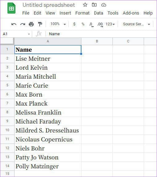 Full names data google sheets