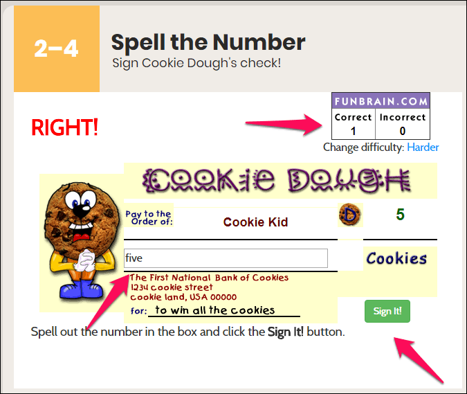 Fun Brain Spell The Number Game