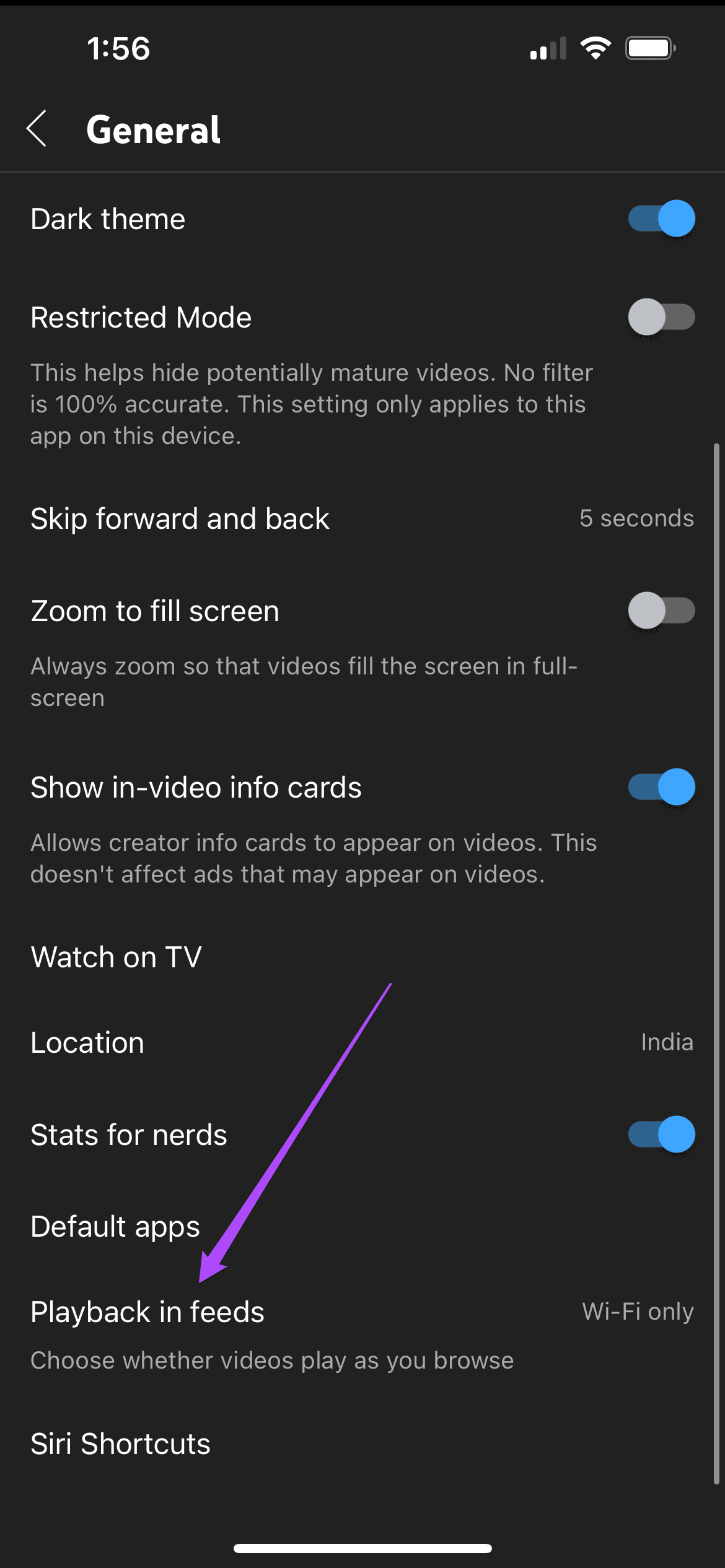 general settings youtube iphone