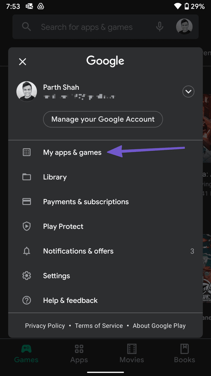 Go to apps and games menu