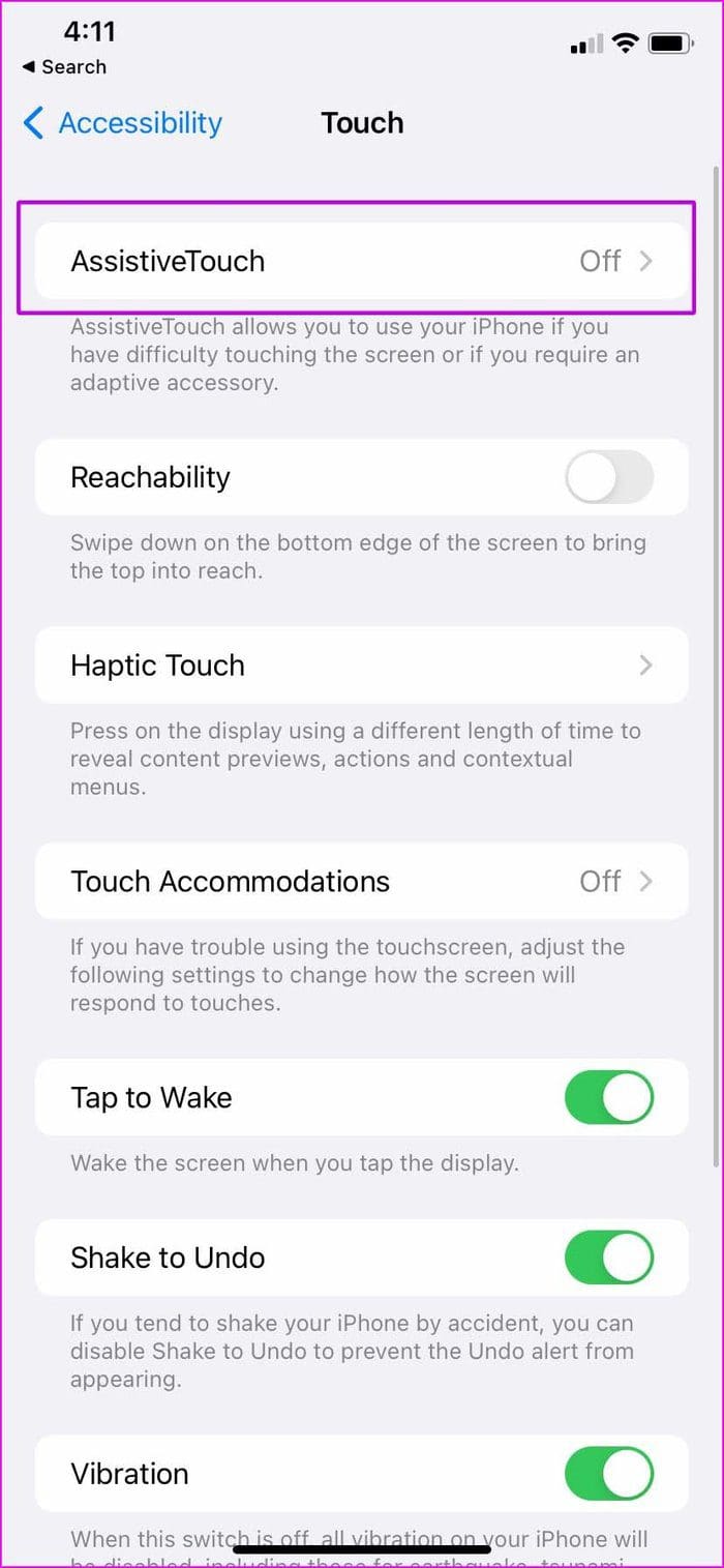 Go to assistivetouch menu
