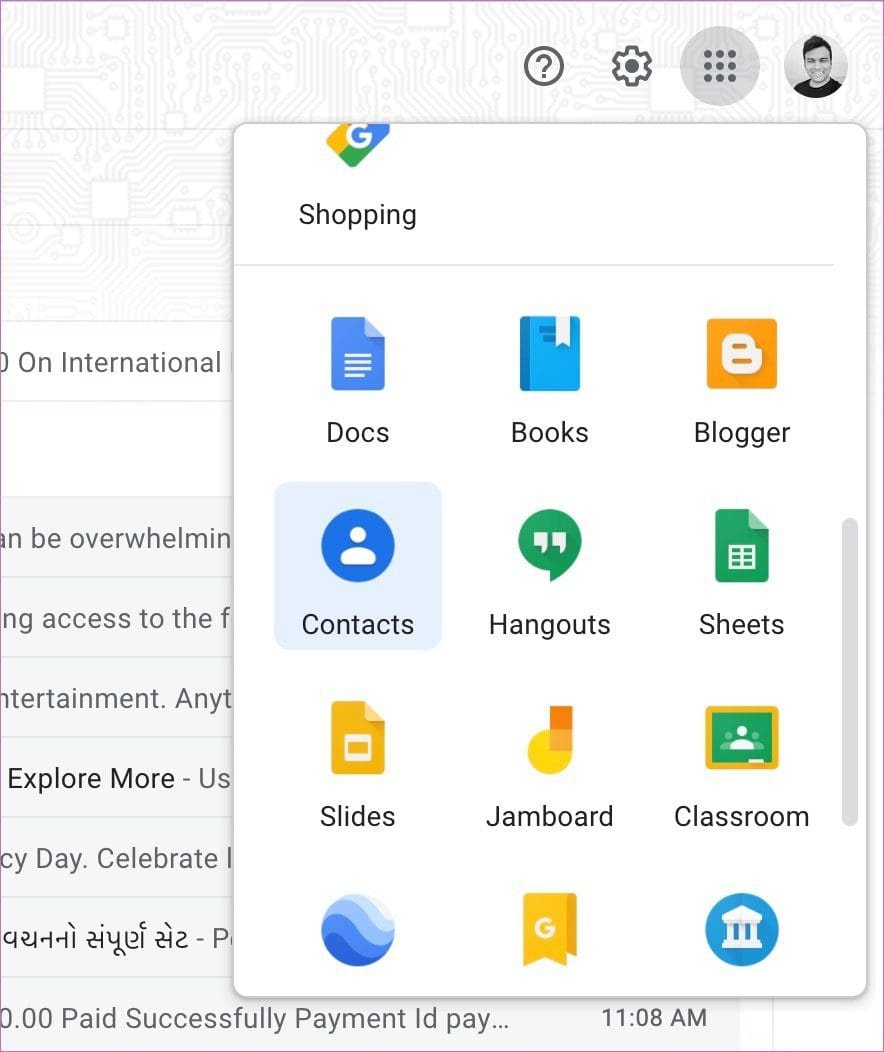 Go to contacts on web