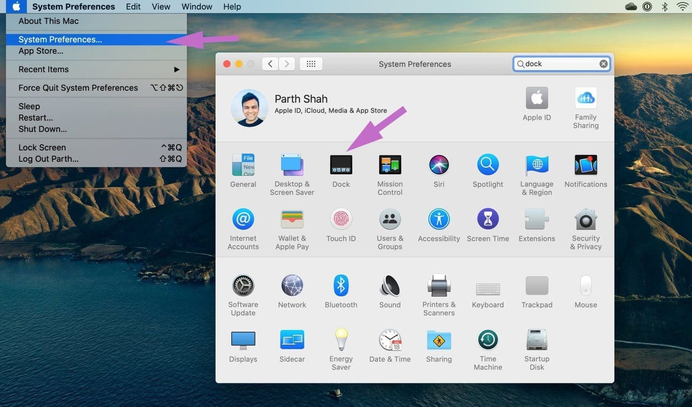 Go to dock menu