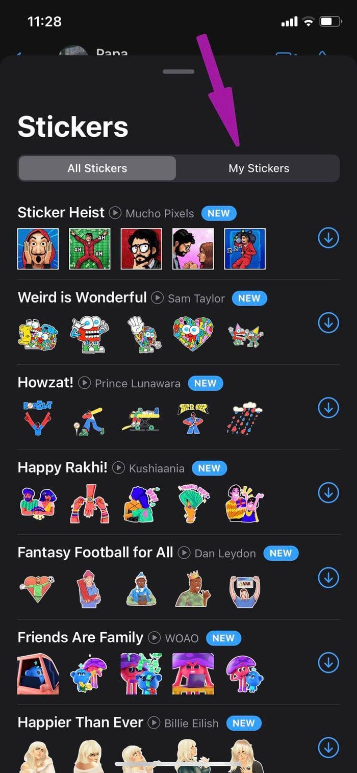 Go to my stickers menu